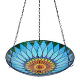 MUMTOP front view of hanging bird bath showing colorful bowl and chain attracting birds