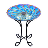 MUMTOP front view of glass birdbath on stand, inviting birds to land