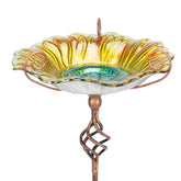 MUMTOP glass birdbath front view showing sunflower design and garden appeal
