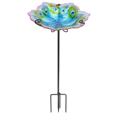 MUMTOP peacock birdbath front view showing decorative bowl and stake benefit visual garden appeal