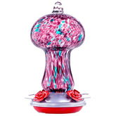 Muse Garden front view showing colorful glass and feeding ports, attracts hummingbirds