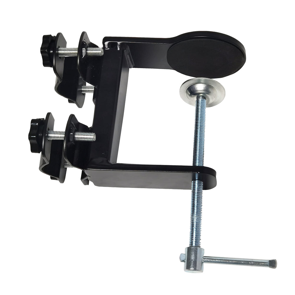 MY RUSTIC clamp front view mounted on a deck rail showing secure hold