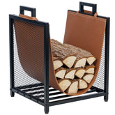 MyGift front view of compact black metal log rack for tidy storage