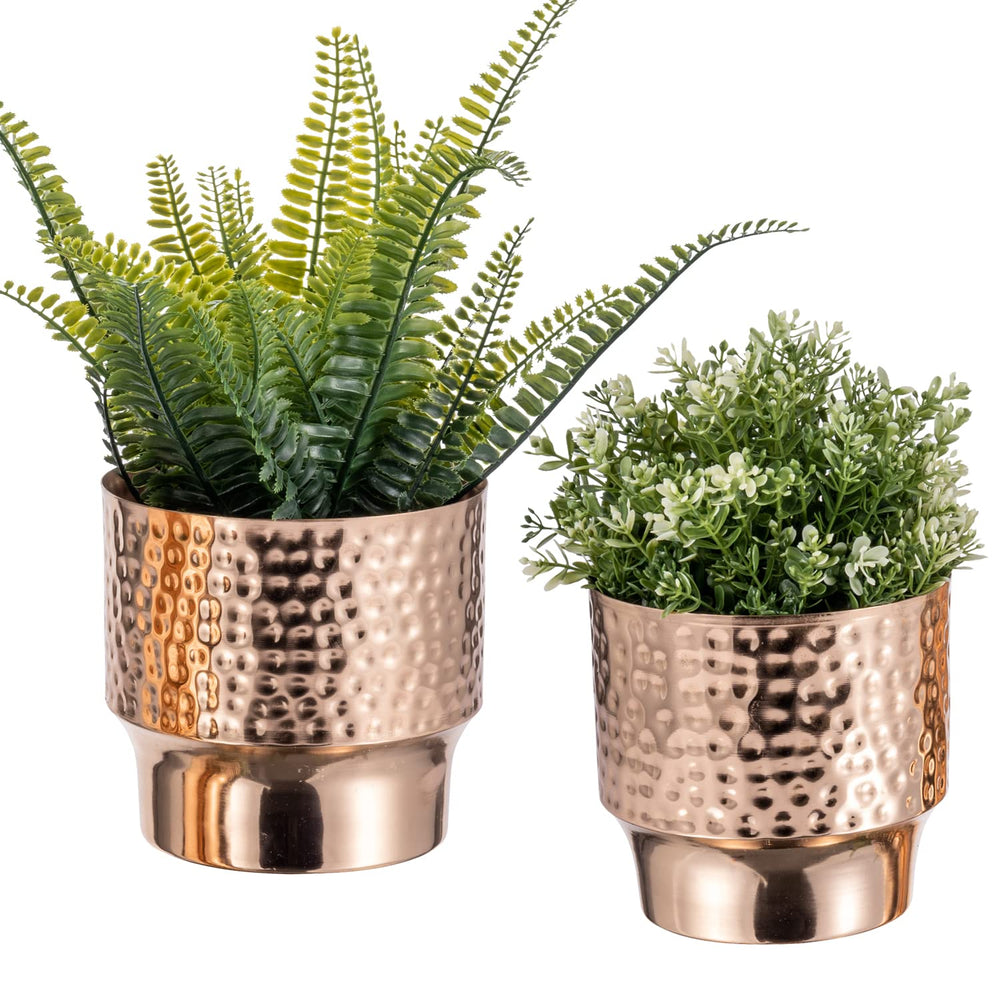 MyGift front view showing two hammered copper tone planters and modern appeal