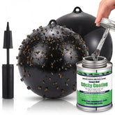 Mysora front view of two fly trap balls and included pump showing complete kit benefits