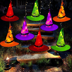 MZD8391 front packaging showing 8 witch hats and LED string, easy seasonal setup