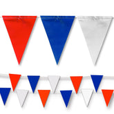 NACARUM front view of full-length red blue white pennant strand showing visibility