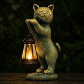 Nacome front view of cat statue showing decorative lantern and sculpted detail for curb appeal