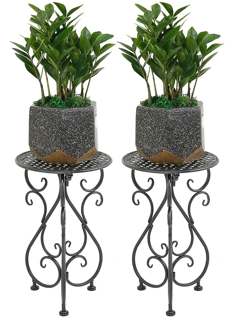NAKUPE front view of two black plant stands showing balanced design