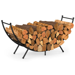 NANANARDOSO front view of rack showing stable steel frame and neat log storage benefit