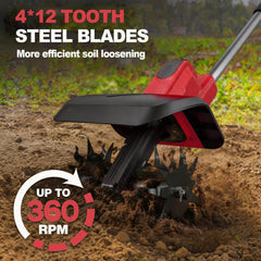 NAOKEV cultivator in use turning soil in a raised garden bed for fast prep