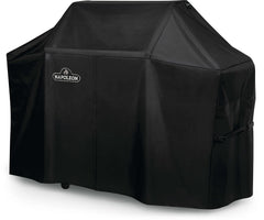 Napoleon cover secured with buckled straps and hanging loops for convenient storage