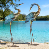 Natelf heron front view showing elegant pose and bright color benefits garden focal point
