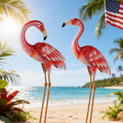 Natelf front view of flamingo pair showing vibrant color and welcoming display