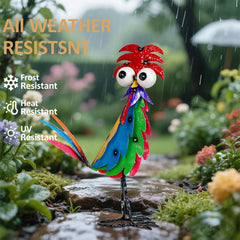 Natelf side profile of metal rooster highlighting sturdy construction and stability outdoors