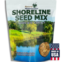 Natural Waterscapes front packaging showing Shoreline Seed Mix benefits