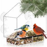 Nature's Hangout front view clear feeder showing unobstructed bird watching benefit