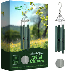 Nature's Melody front view of Aureole Tunes wind chimes showing all six tubes and sail for visual harmony