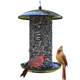 Nature's Way front view of midnight metal mesh feeder shows durable design and invites birds
