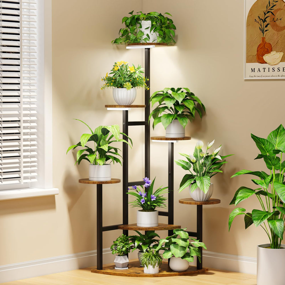 Nedechom front view corner stand showing tiered display and space saving