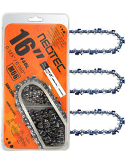 NEO-TEC front pack showing three 16-inch chains and model details for easy buying
