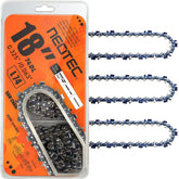 NEO-TEC front packaging of 18-inch L74 chain showing specs and 3-pack benefit