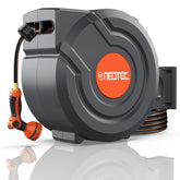 NEO-TEC front view of wall-mounted reel highlighting compact profile and tidy storage benefit