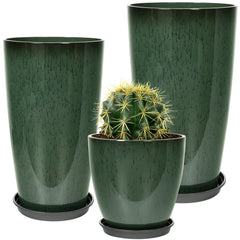 Neoaider front view of three dark green planters showing coordinated set and curb appeal