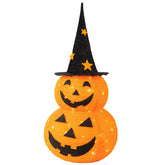 NEROSUN front view of 3ft Pumpkin Man on lawn with bright LEDs for festive curb appeal