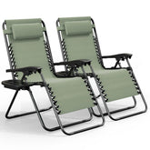 Nestl front view of two sage green zero gravity chairs showing seating comfort