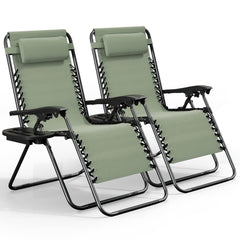 Nestl front view of two sage green zero gravity chairs showing seating comfort