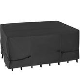 NettyPro front view of full cover protecting rectangular patio dining set for all-weather protection