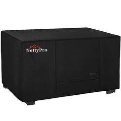NettyPro front view of rectangular cover protecting fire pit, shows full coverage benefit