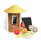 NETVUE Birdfy Pro front view showing yellow feeder and camera for close observation