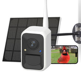 NETVUE front view of feeder camera showing weatherproof housing and clear lens benefit