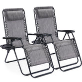 NEWBULIG front view of two grey loungers showing reclining comfort and durable frame
