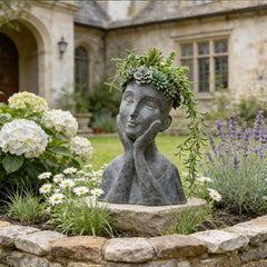 Newman House Studio close-up of hand-painted sage floral crown for charm