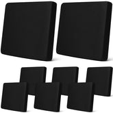Newwiee front view showing eight black cushion covers neatly folded and stacked for easy refresh