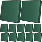 Newwiee front view of 12 dark green cushion covers showing organized set and protection