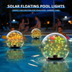 NiceBuy floating lights in pool at night creating warm reflective ambiance