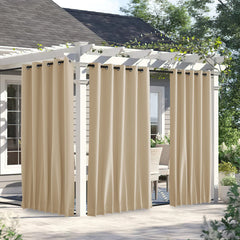 NICETOWN front view of biscotti beige panels showing styling and coverage benefit