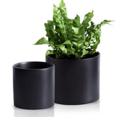 Nihow front view matte black planter showing clean modern look and balance