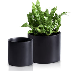 Nihow front view matte black planter showing clean modern look and balance