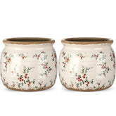 Ninehaoou front view of two vintage planters showing decorative scroll pattern and color benefits