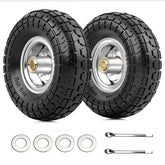 NING SHUO front view of two 10-inch flat-free wheels showing full profile and fit