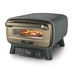 Ninja Artisan front view showing compact oven and green gold finish, perfect for patios