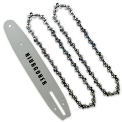 NIUBGONER front view of 10 inch bar and two chains showing complete replacement kit benefit