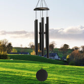 Njeury front view of 40-inch black wind chime showing elegant silhouette and deep tone