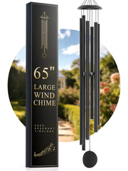 Njeury front view of 65 inch black wind chime showing elegant silhouette and calming presence