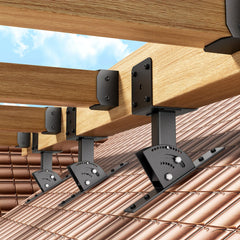 Nopwer bracket holding a 4x6 beam installed to a rafter, demonstrating strong secure support